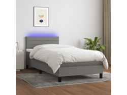 Cama Box Spring Colchón Y Luces Led Tela Gris Oscuro 90x190 Cm