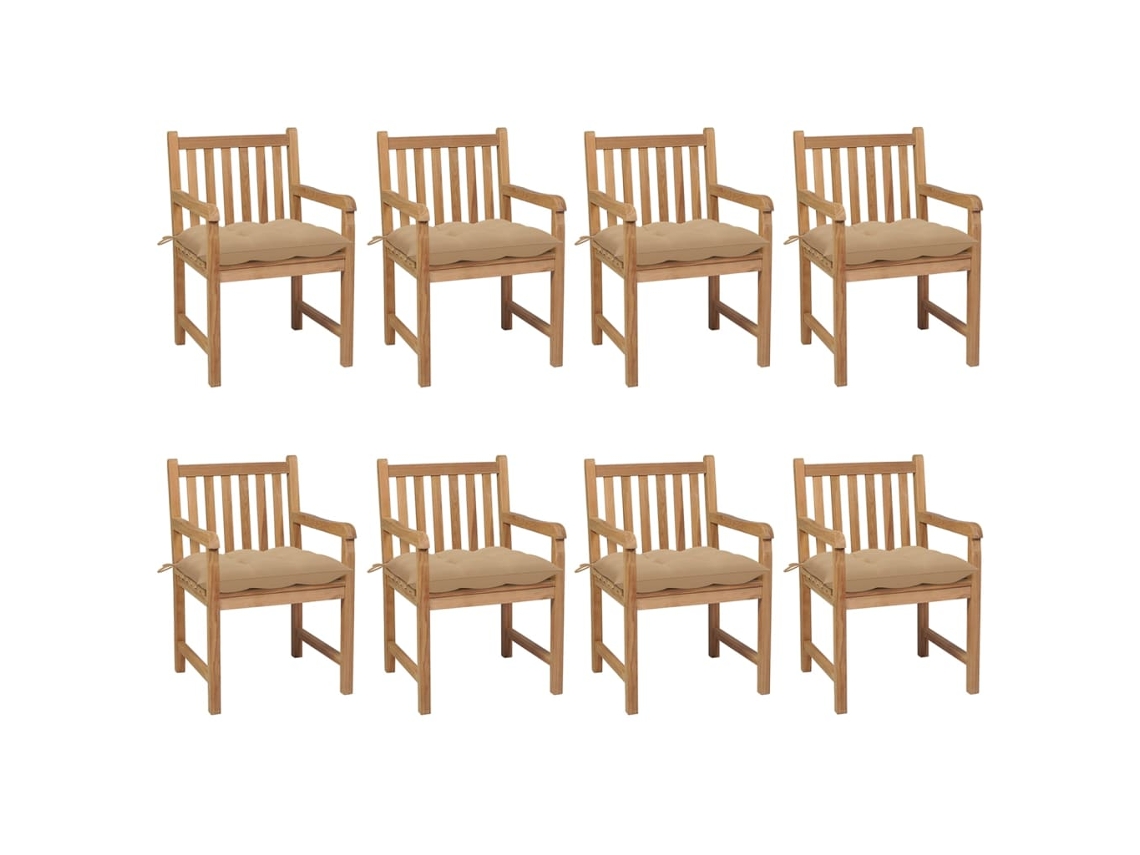 Sillas de jardín DKD Home Decor de 8 piezas con cojines beige, teca maciza