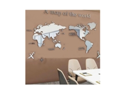Adhesivo de pared con mapa del mundo en 3D, espejo plateado, Worten