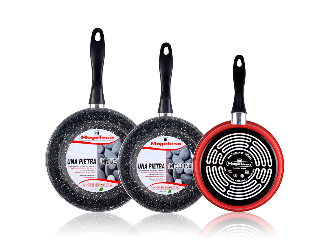 Sartenes de Inducción MAGEFESA Antiadherente (3 Un - 20-24-28 cm - Acero Vitrificado)