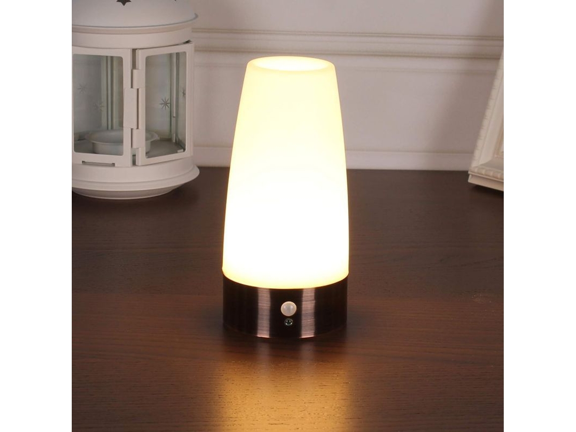 2026-lámpara De Mesa Linjou, Luz Nocturna Led Retro Con Sensor De Movimiento Inalámbrico Pir, Color Blanco, Redonda