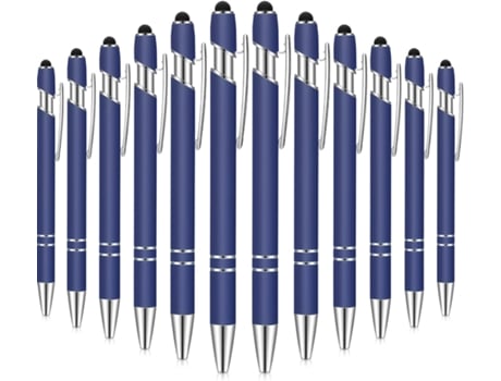 Bolígrafo de 12 piezas con punta de lápiz óptico, bolígrafo de metal de tinta de 1,0 mm para pantallas táctiles, azul oscuro