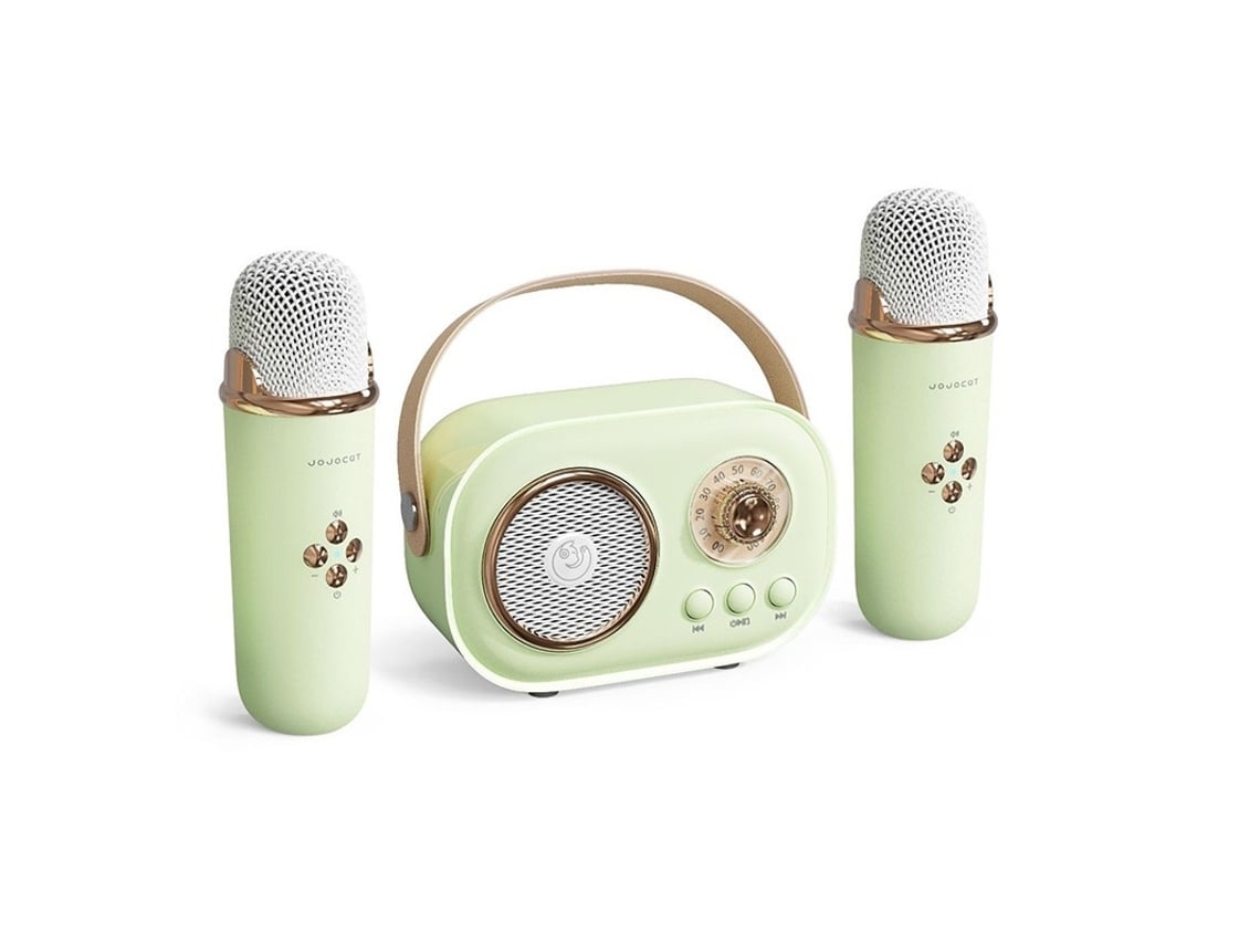 Mini máquina de karaoke para niños con 2 micrófonos inalámbricos, parlantes retro portátiles, graves mejorados estéreo para niños y niñas