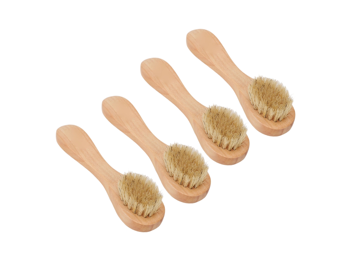 Juego De 4 Cepillos De Limpieza Facial Con Mangos De Madera Para Exfoliación.