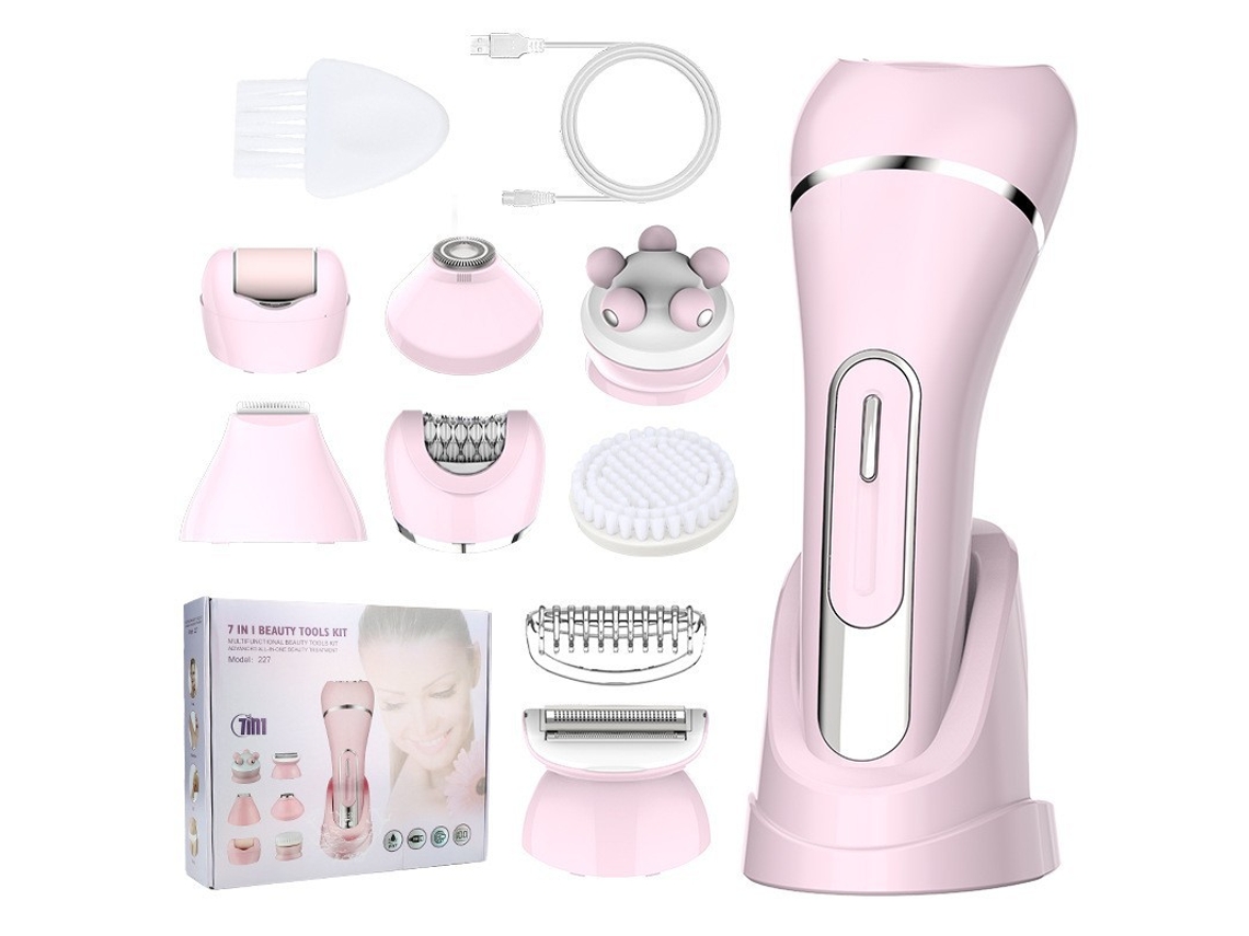 Afeitadora multifuncional rosa 227 para mujer, depilación corporal completa, carga USB Chennnls (7 en 1 con base)