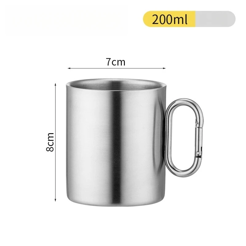 Copo De Aço Inoxidável 304 De Parede Dupla (200 Ml), Com Fivela, Ideal Para Caminhadas, Acampamentos E Piqueniques.