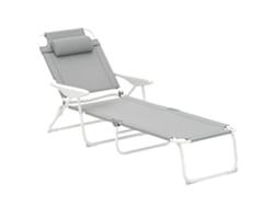 Tumbona de jardín reclinable y plegable con respaldo ajustable en 4 posiciones, 160x66x98cm, color gris.