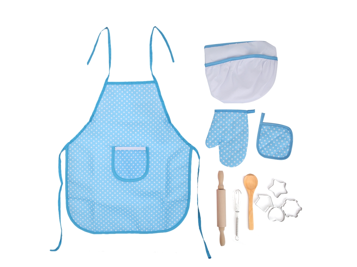 Bjww-set De Cozinha E Confeitaria Para Crianças Brinquedo De Papelaria Com Avental Presente Brinquedos De Cozinha Crianças Ponto Azul