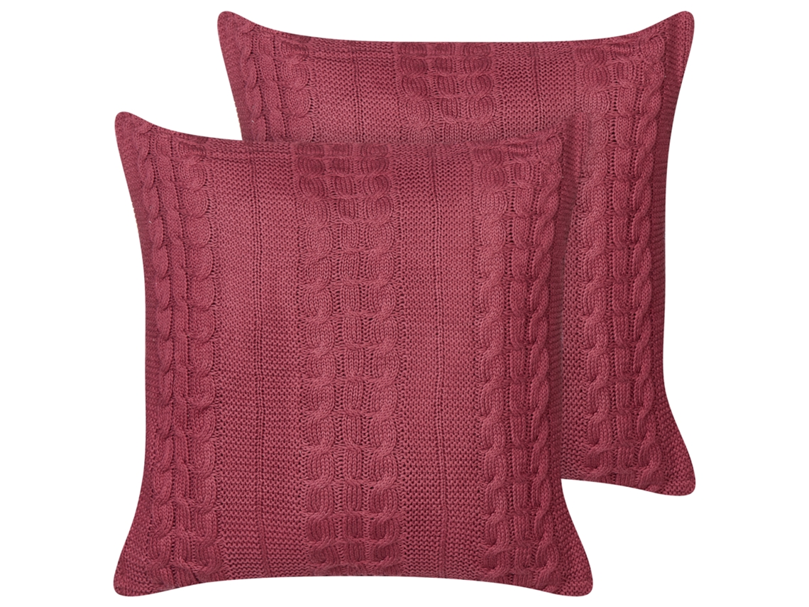 Juego de cojines trenzados BELIANI Cadetia de Algodón Rojo 45x45x15