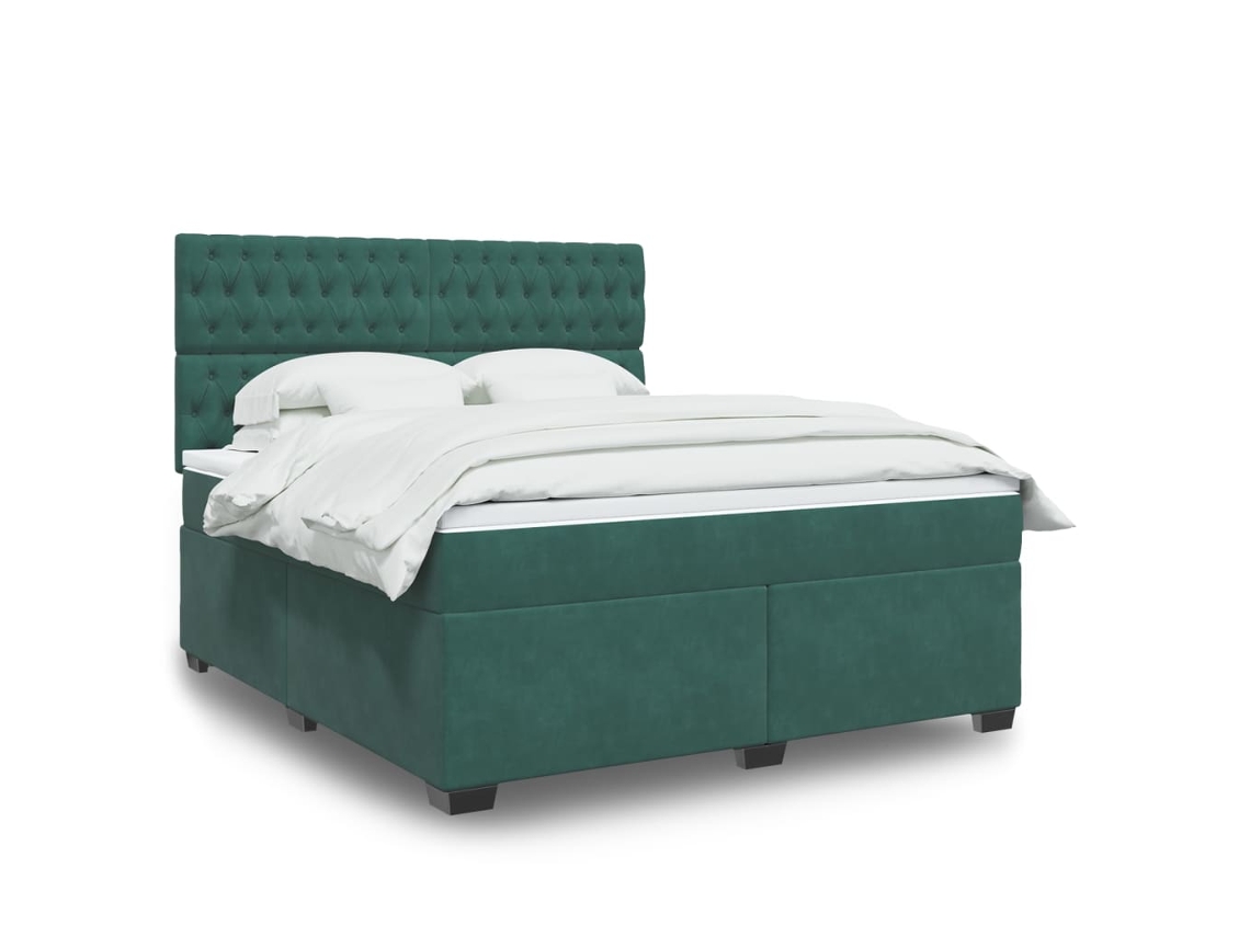 Cama Box Spring Con Colchón Terciopelo Verde Oscuro 180x200 Cm