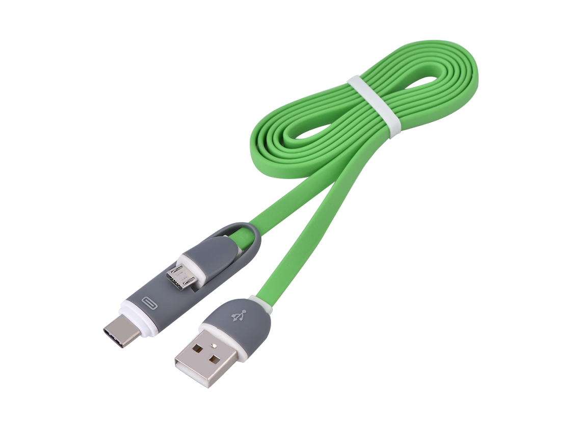 Cable De Carga Rápida Y Sincronización De Datos Tpe 2 En 1 Micro Usb Y Type-c De 1m Para Android Verde