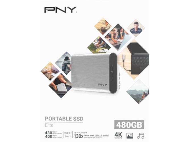 Disco SSD Externo PNY Elite (480 GB - USB 3.1 - 430 MB/s)