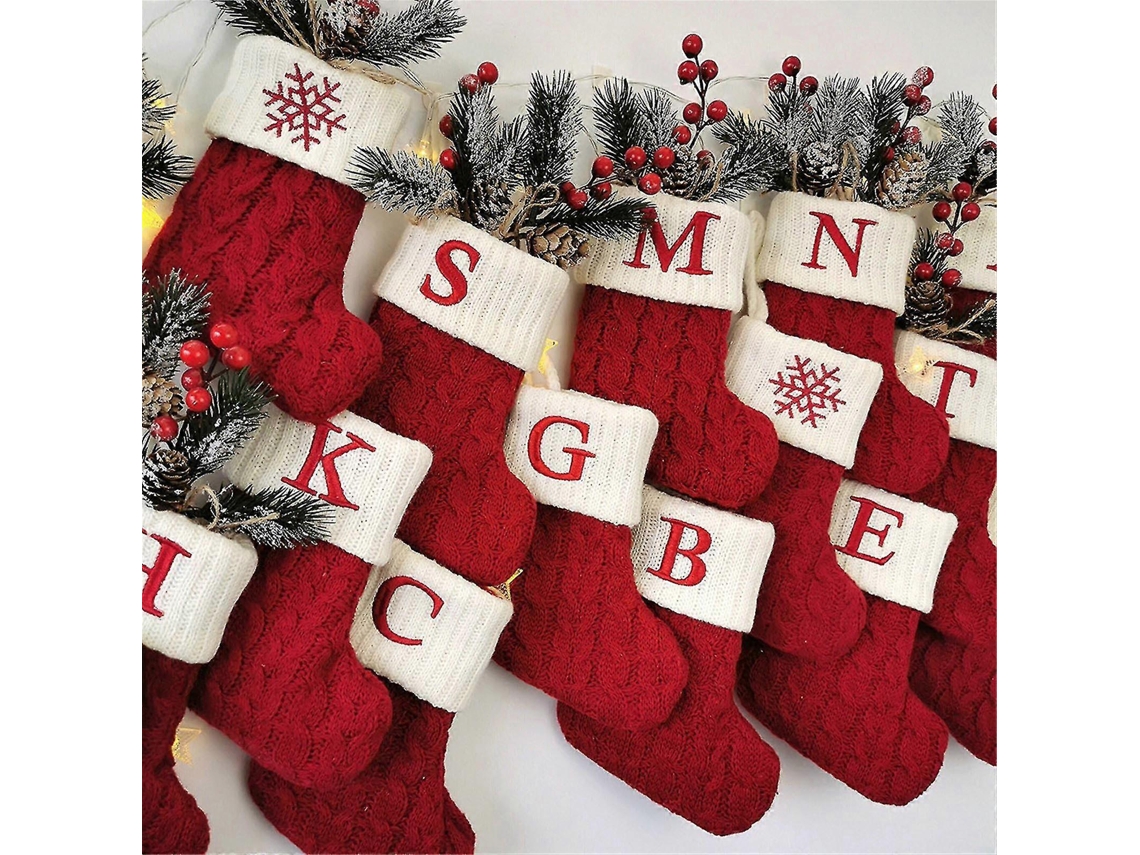 Medias navideñas con alfabeto y copos de nieve rojos, medias navideñas, adornos para árbol de Navidad Hengjian