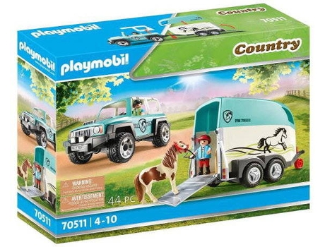 PLAYMOBIL Country: Coche con Remolque para Poni (Edad Minima: 4 años - 44 piezas)