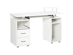 Escritorio multimedia 120x55x85 cm, mesa de trabajo con almacenamiento, madera blanca moderna Bga Store