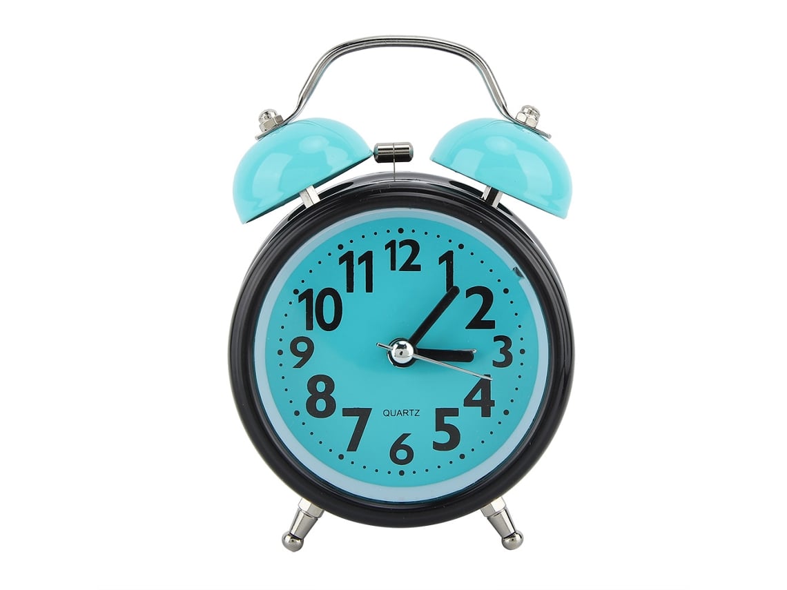 Reloj Despertador De Mesa Retro Con Luz Nocturna Y Doble Campana, De Plástico Azul Claro Y Mecanismo De Cuarzo.