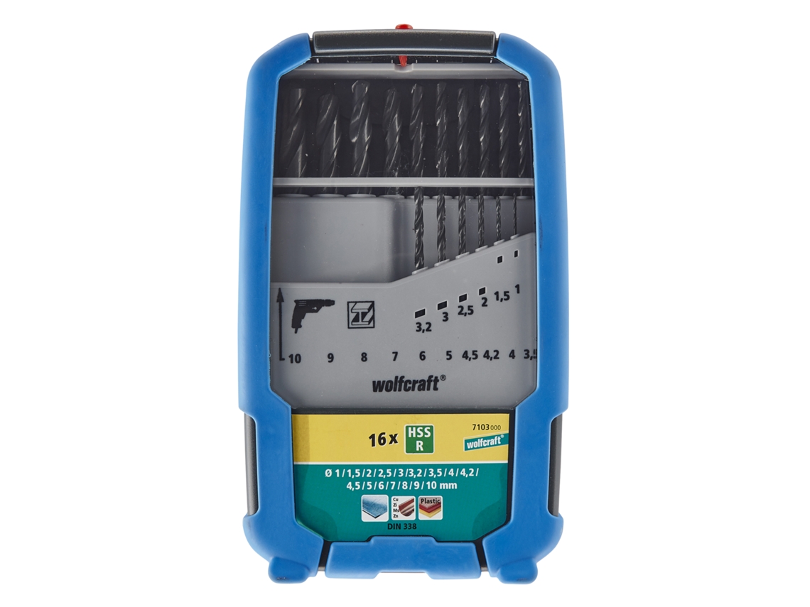 Wolfcraft 7103000 - 1 Juego De Brocas Para Metal Hss Fl, 16 Piezas, Ø 1-10 Mm
