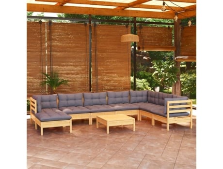Conjunto 9 de muebles de jardín VIDAXL y cojines madera maciza pino