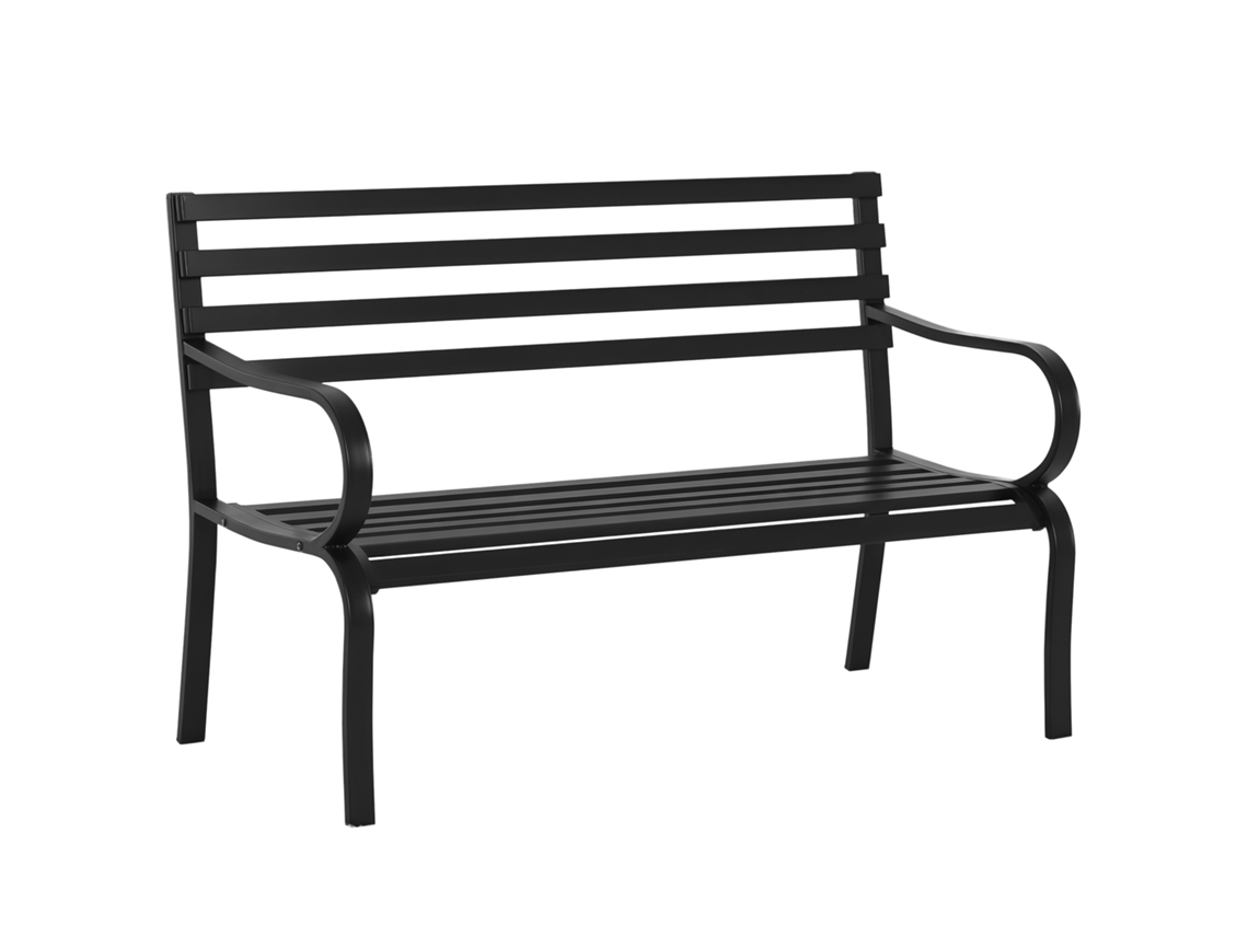 Banco de jardín de dos plazas, metal con acabado epoxi, diseño contemporáneo, negro, 127x58x82cm