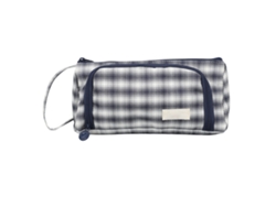 Estuche de lona con doble tapa, gran capacidad, hermoso estuche portátil para estudiantes, marcos azul y gris.