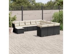Conjunto de sofá de jardín de 12 piezas con cojines en mimbre sintético negro de DKD Home Decor