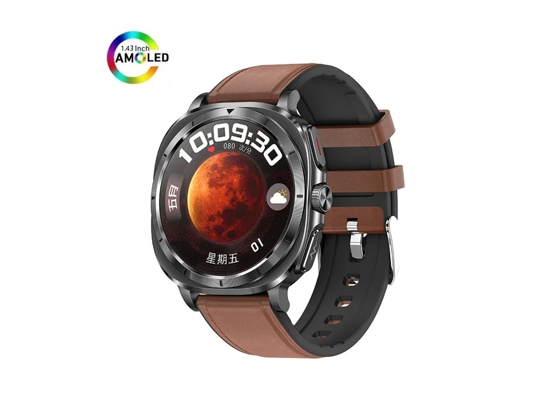Reloj inteligente Yizhood ET492 con pantalla AMOLED, Bluetooth, llamadas, NFC y detección de estado de ánimo (marrón)