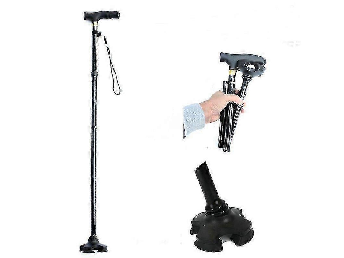 Bastón plegable Alpenstock para personas mayores, bastón de trekking ajustable con luz