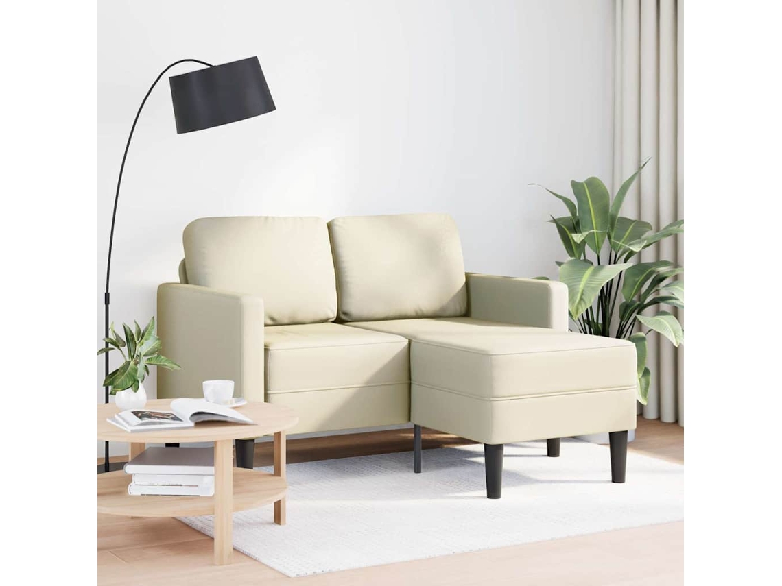 Sofá De 2 Plazas Con Chaise Longue En Forma De L Crema 125 Cm