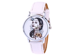 Reloj De Pulsera De Moda Para Mujer De Piel Sintética Con Movimiento De Cuarzo Y Cristal Blanco.