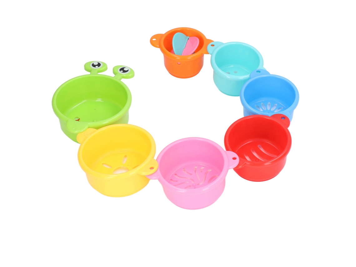 7 Vasos De Baño Apilables Con Diseño De Oruga, Multicolor, Juguetes Educativos Para Bebés De 6 Meses En Adelante.