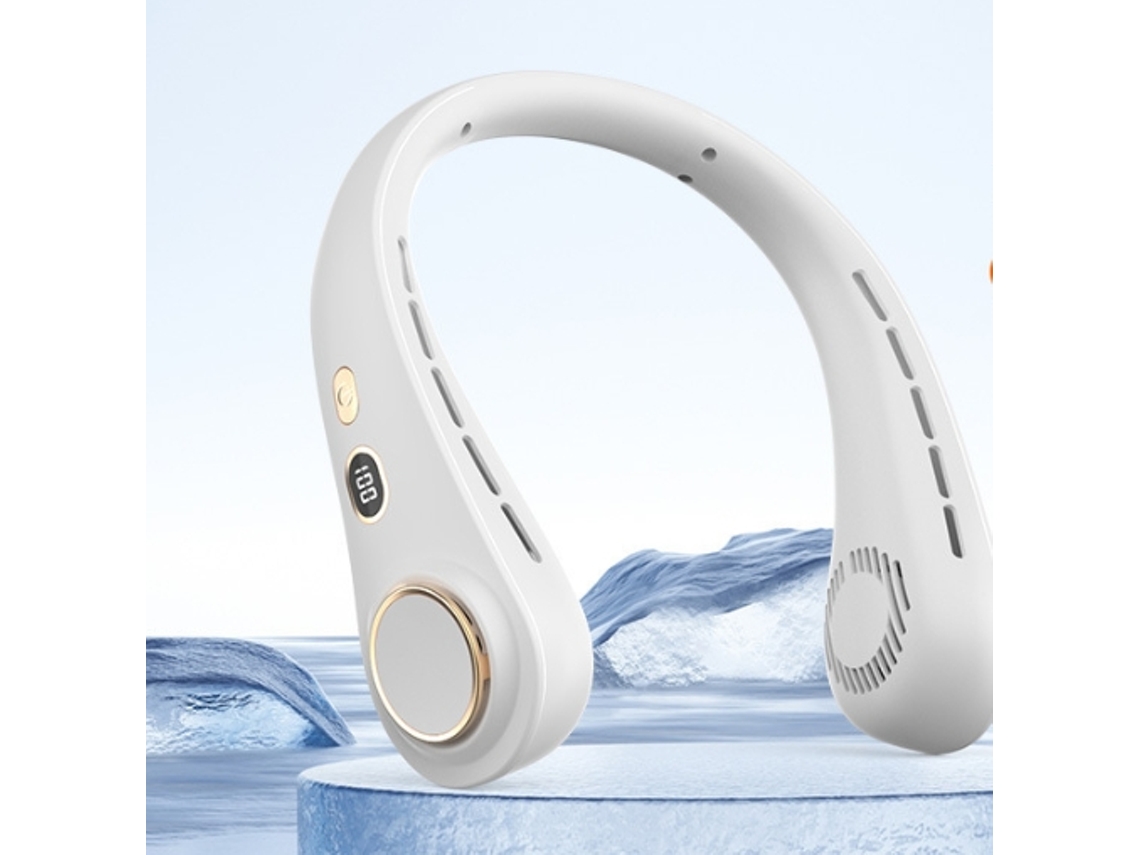 Ventilador de cuello portátil (blanco) - 5 velocidades ajustables / Silencioso / Diseño sin aspas - Batería de 1800 mAh
