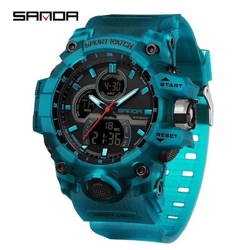 Reloj De Pulsera (cian) Resistente Al Agua Hasta 50 Metros, Reloj De Esfera Grande Para Hombre.