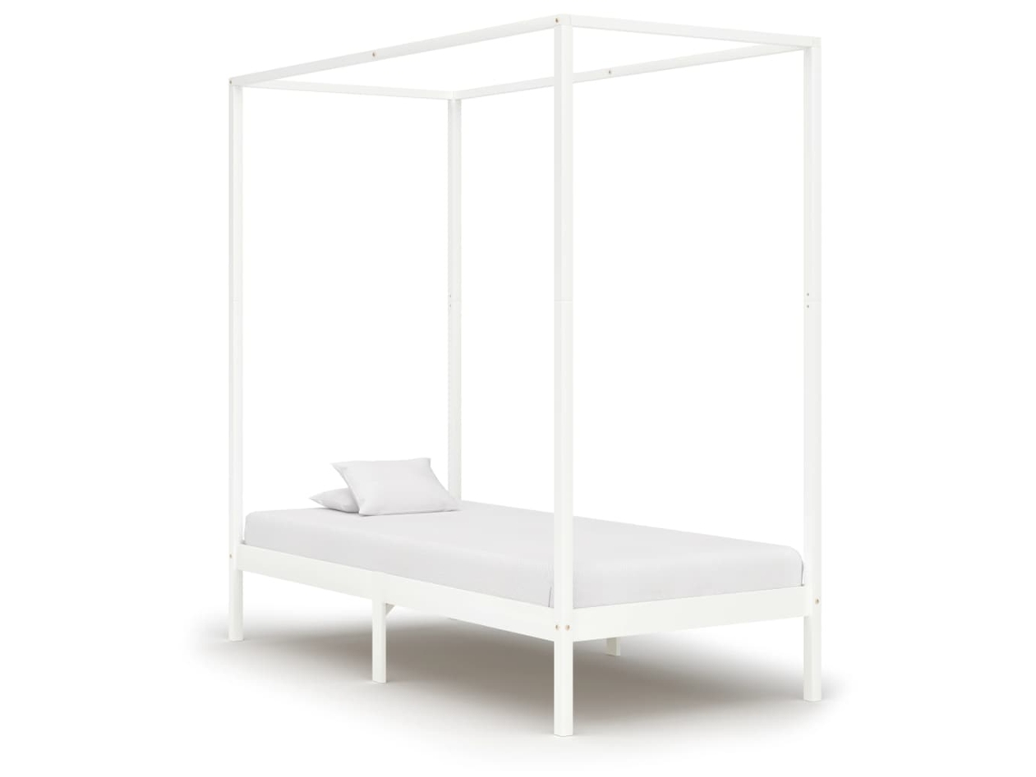 Cama Con Dosel Sin Colchón Madera Maciza Blanco 100x200 Cm