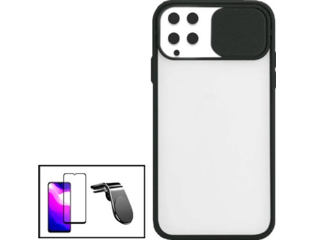 Kit Funda Slide Window Anti Choque Frosted, Protector 5D Full Cover y Soporte Magnético L Safe Driving Coche Samsung Galaxy M22 PHONECARE Negro