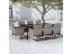 9 Pcs Conjunto De Jantar Para Jardim C/ Almofadões Cinza/Preto Dkd Home Decor