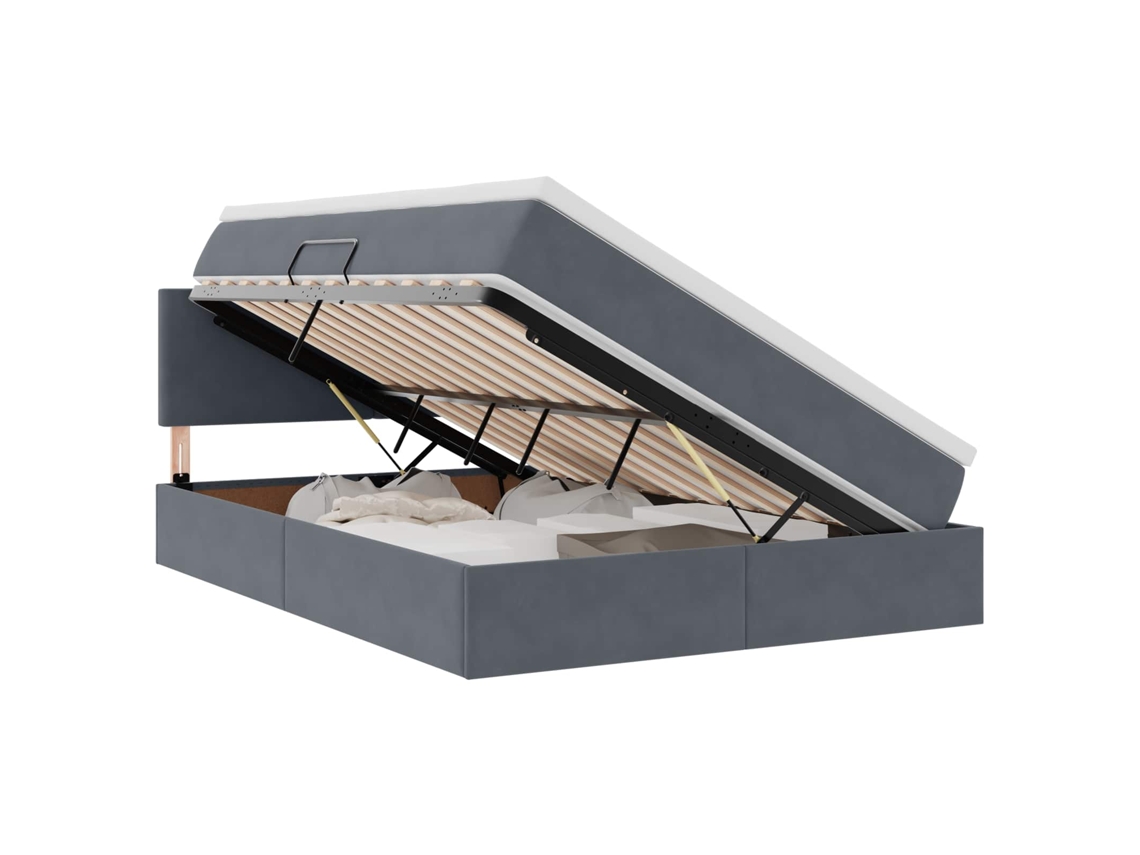 Vidaxl Cama Con Almacenamiento Gris Oscuro 140 X 200 Cm Terciopelo