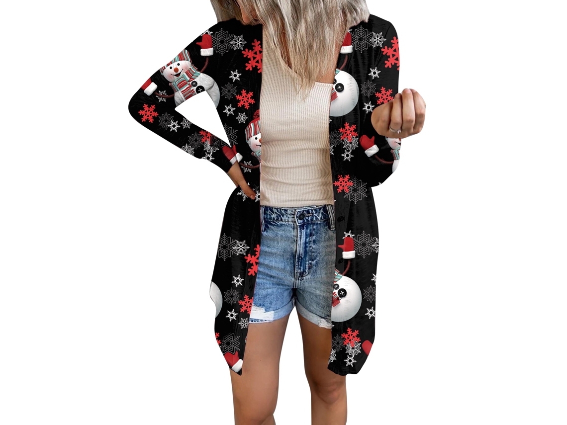 Camiseta Rebe, abierta por delante, con estampado navideño y de Halloween, manga larga, estilo casual, para mujer, tallas de la 2 a la 3XL.