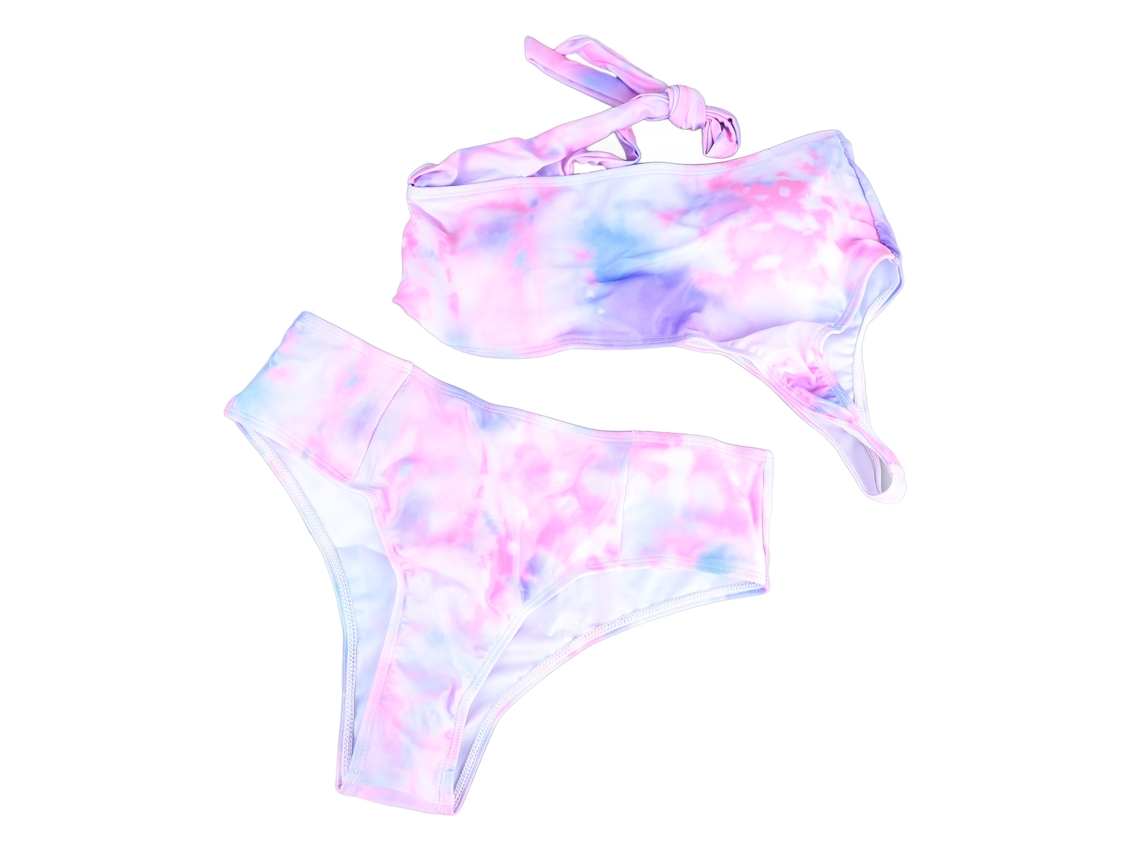 Conjunto De Bikini De Un Solo Hombro Con Tirantes Altos Y Estampado Elástico Transpirable, Conjunto De 2 Piezas Para Playa, Piscina, Fiesta O Spa.