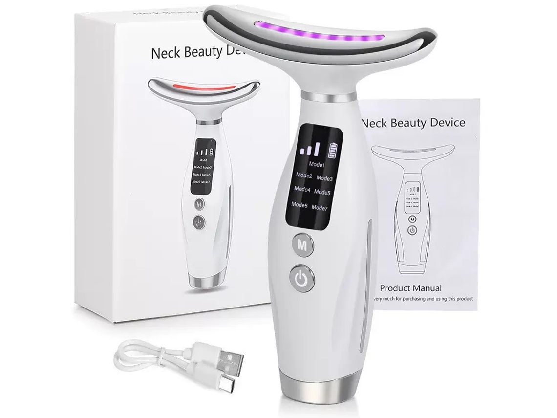 Dispositivo De Belleza Para Cuello Blanco 7 Modos Led Vibración Y Calor Rejuvenecimiento Y Firmeza