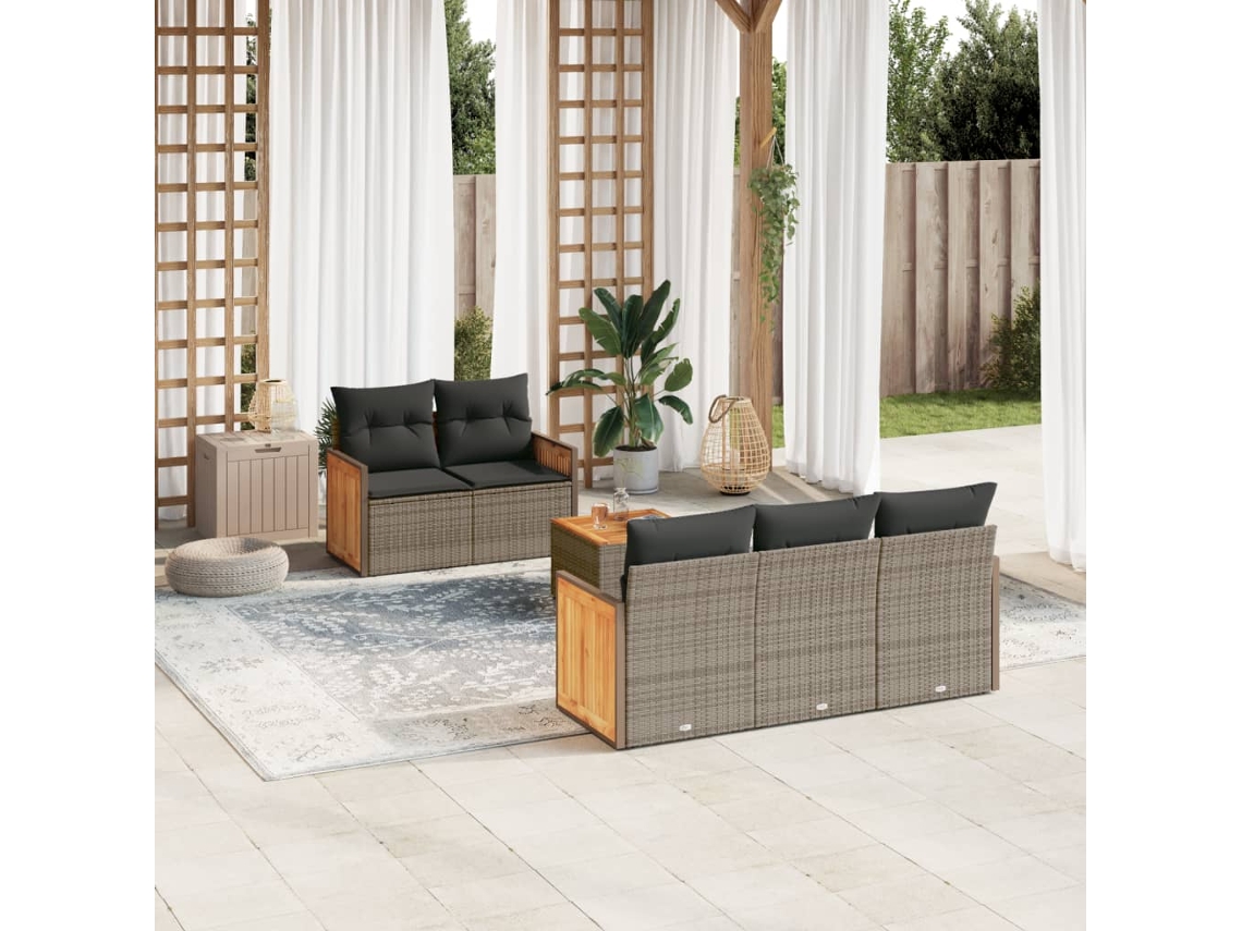 Conjunto de 6 sofás de jardín con cojines en mimbre gris DKD Home Decor