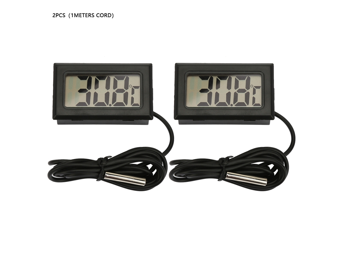 2 Piezas Mini Termómetro Digital Lcd Interior Con Cable De 1 Metro (negro)
