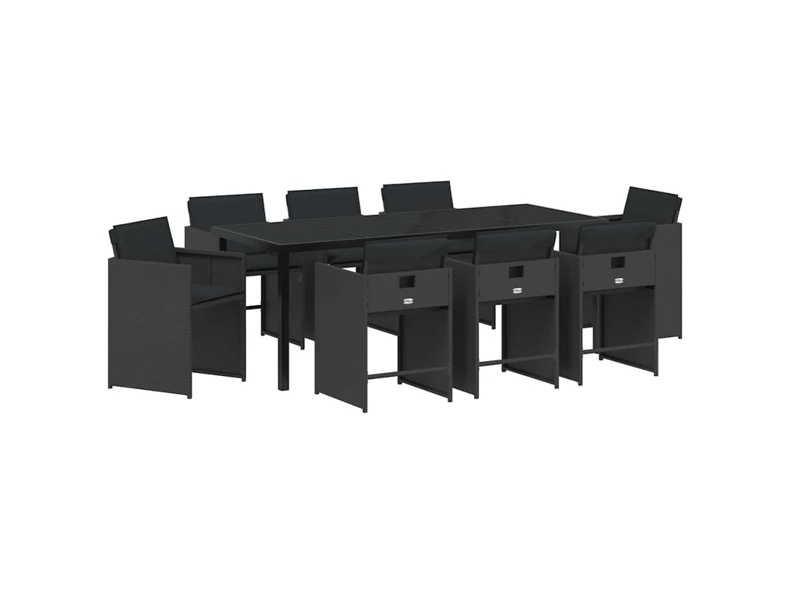 Juego de comedor de jardín de mimbre negro de 9 piezas EXCLUSIVO DE MAISON