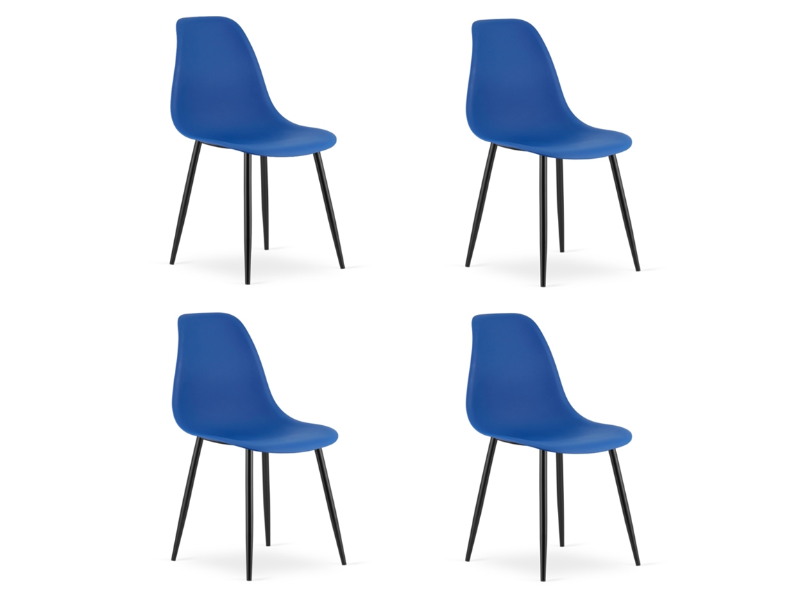 Silla De Comedor Juego De 4 Piezas Kaleo Asiento Azul, Piernas Negras, Asiento Ergonómico, Patas Niveladoras Ajustables