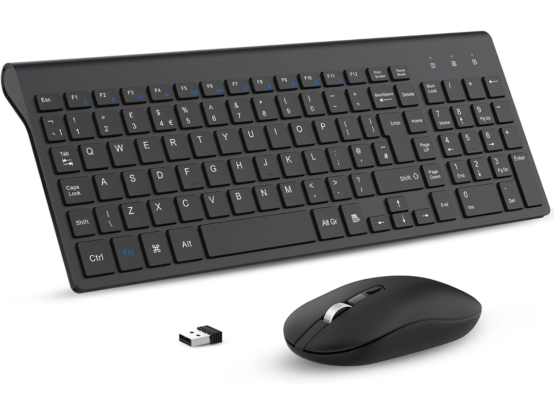 Combo De Teclado Y Ratón Inalámbricos Ergonómicos Ultradelgados Y Silenciosos De 2,4 Ghz Para Pc Y Portátiles Con Windows, Color Negro.