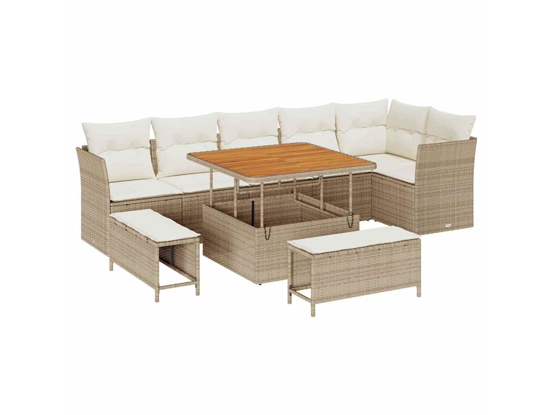 Maison Exclusive - Conjunto De Sofá De Jardín Con Cojín 9 Pcs Beige Y Crema