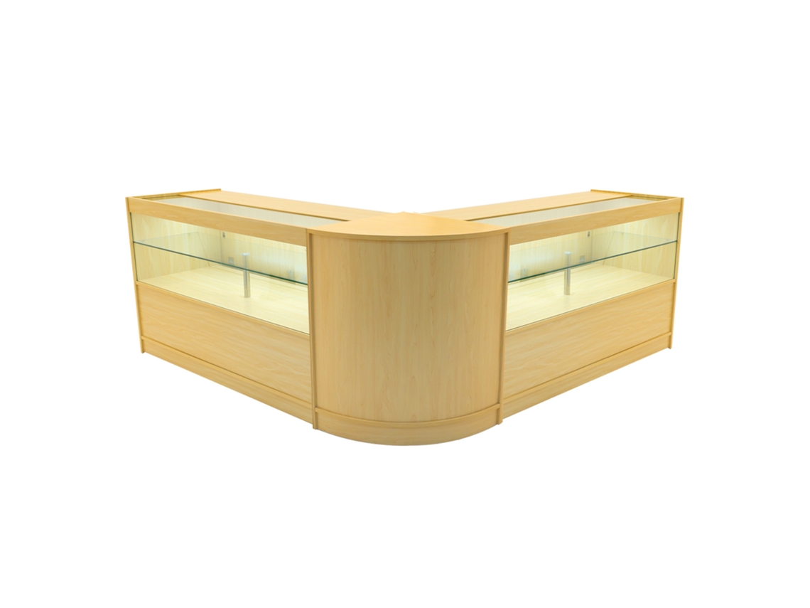 Conjunto de mostrador comercial MonsterShop Selene, arce, 2xC1500 1xCM60, MDF y vidrio templado