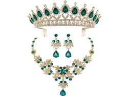 De Collar Y Pendientes De Corona Verde, Joyería Nupcial Para Mujer, Accesorios Para Vestidos.