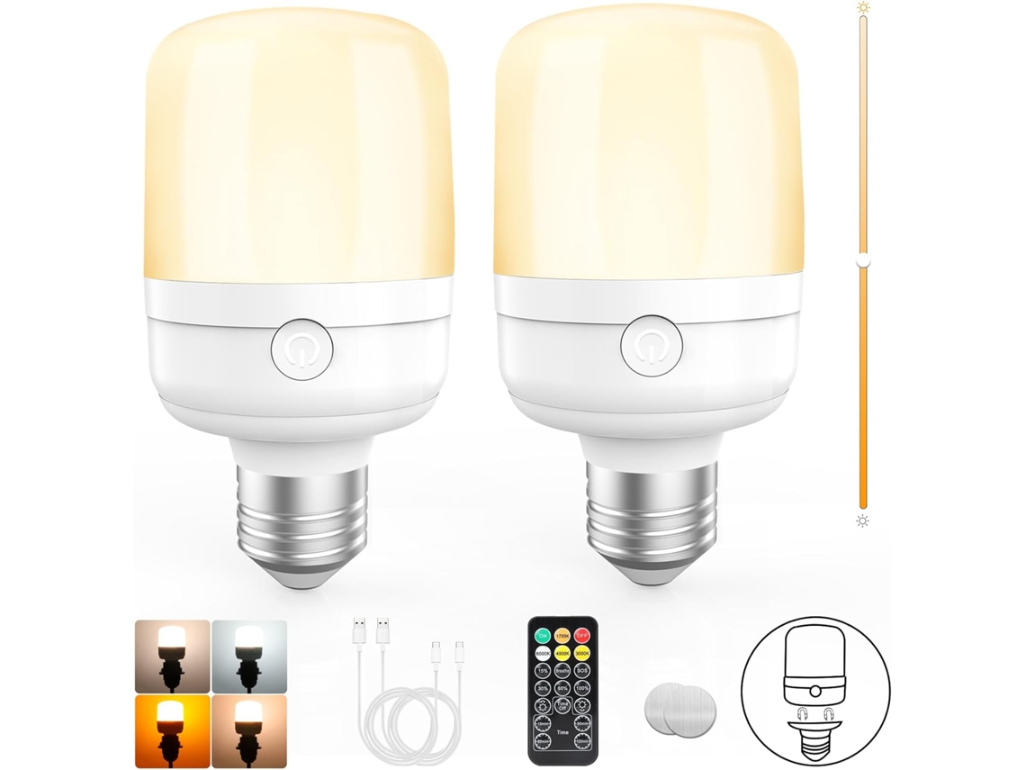 Bombillas recargables con control remoto, bombillas inalámbricas con 5 modos de iluminación, paquete de 2 Nicecee