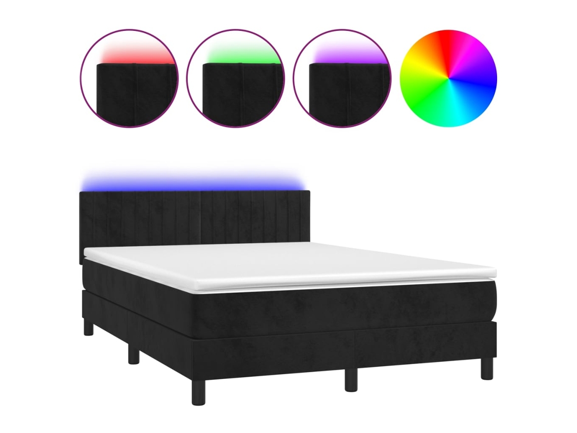 Maison Exclusive - Cama Box Spring Colchón Y Led Terciopelo Negro 140x200 Cm