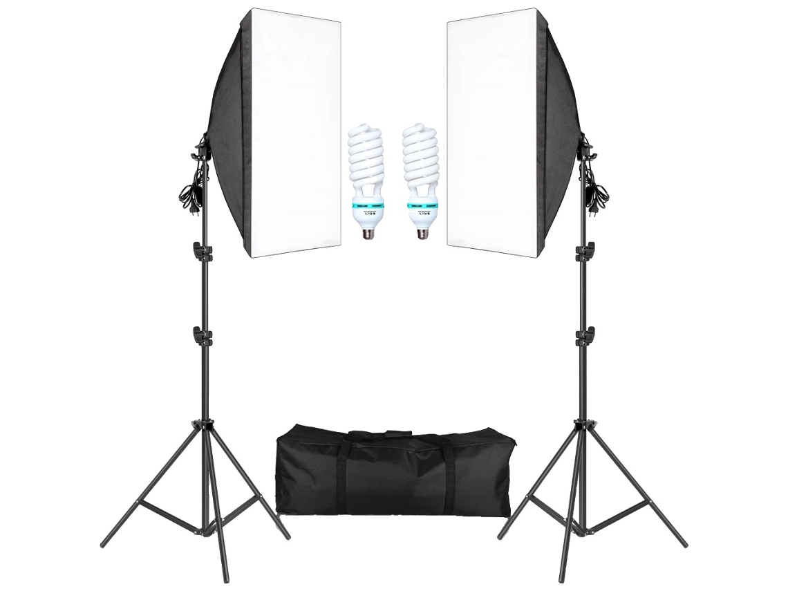 Kit de iluminación con softbox para fotografía, soporte de luz ajustable de 2 m, incluye bolsa Oxford, bombillas OEM de 135 W